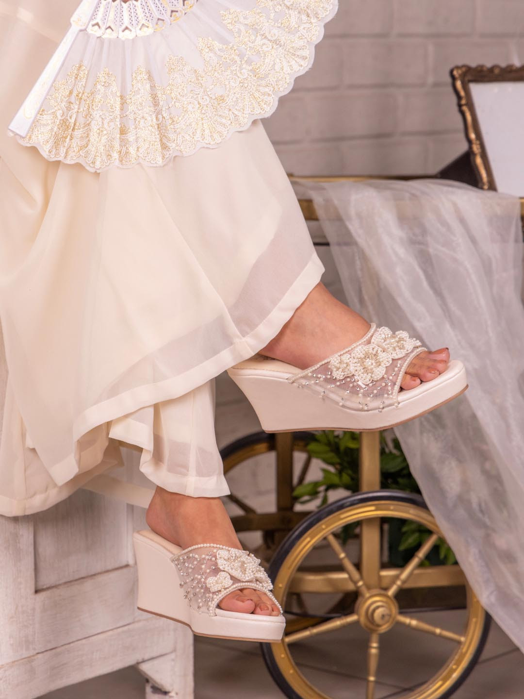 CAI Pearly Floral Cream Wedges