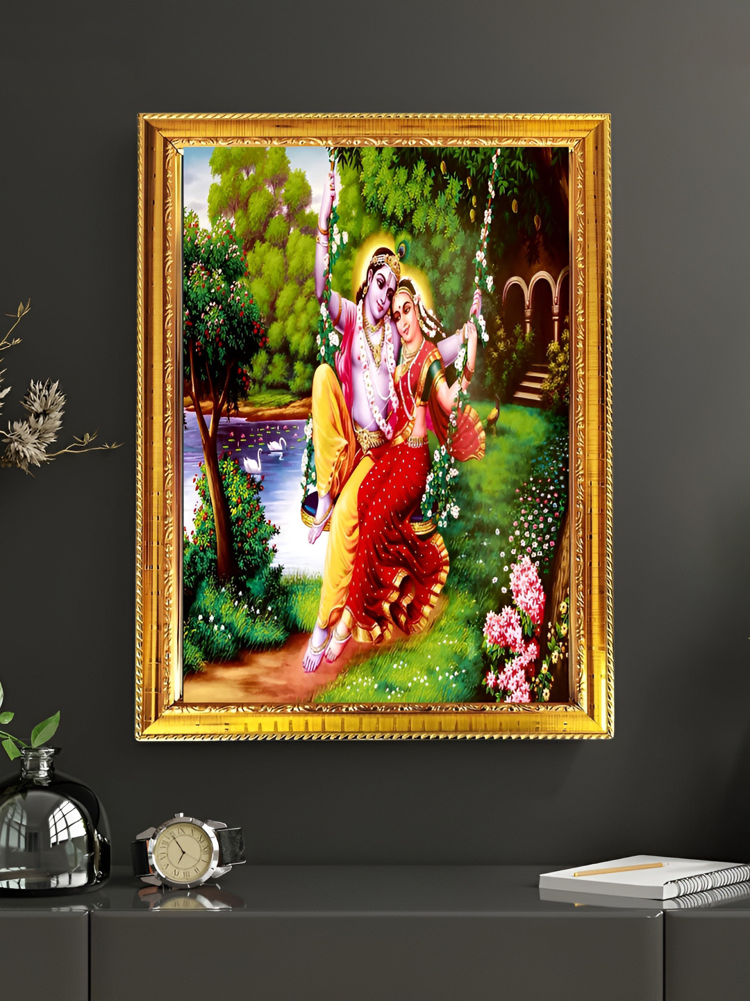 blinkart Red & Yellow Printed Lord Radha Krishna Religious Wall Art