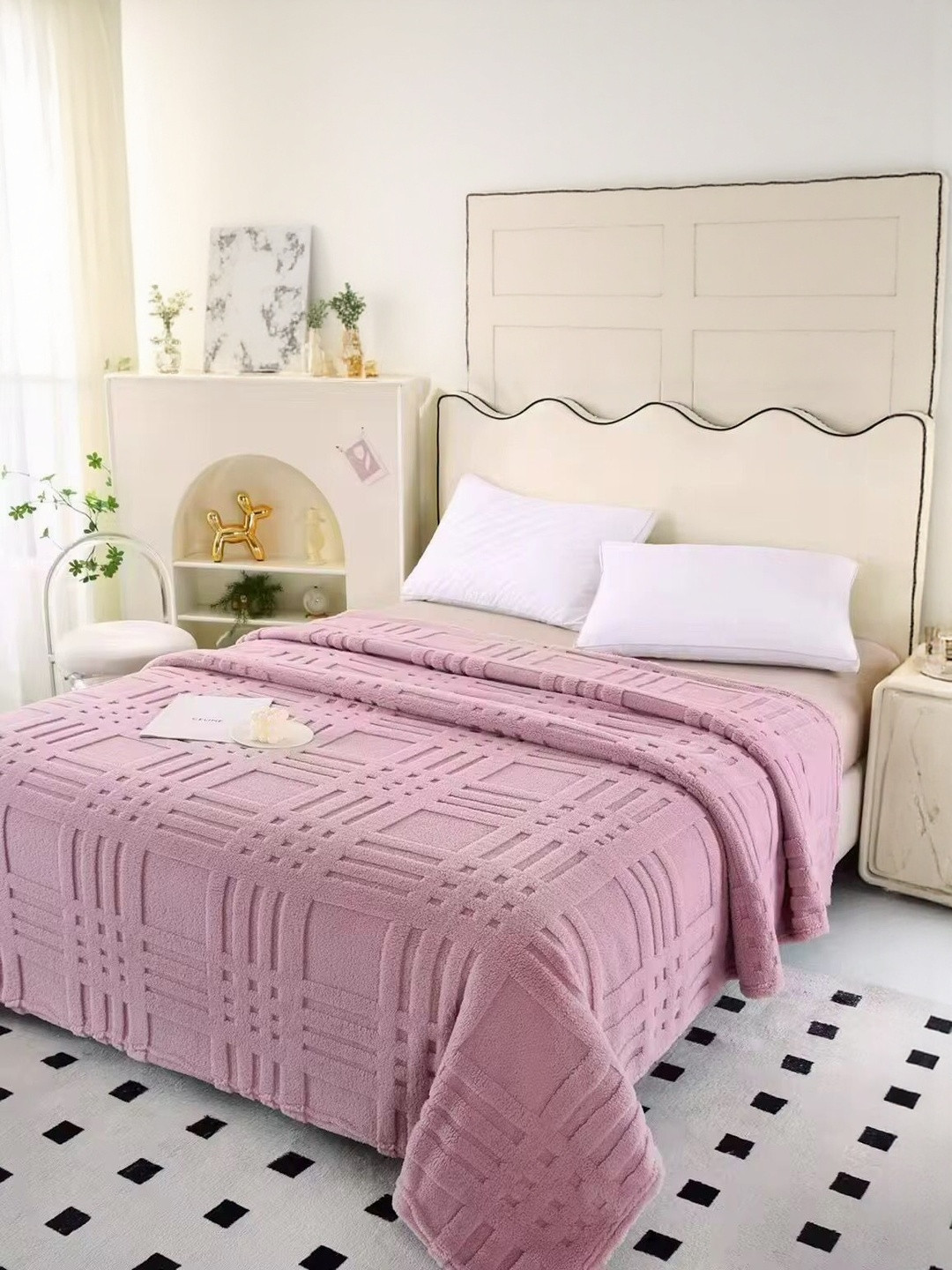 Reexplore Purple Microfibre 354GSM Cotton Double Bed King Size Sherpa Blanket