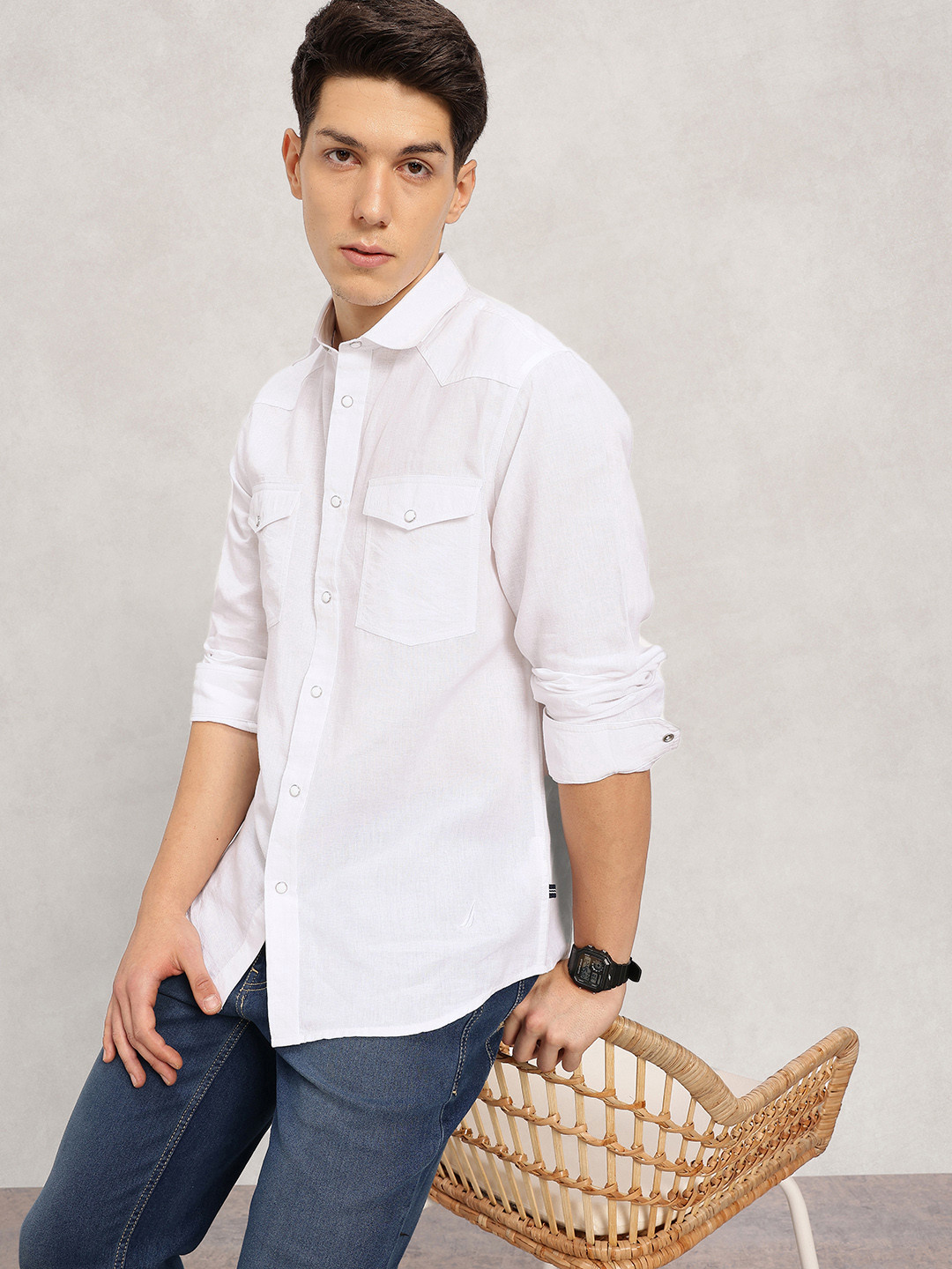 Nautica Slim Fit Cotton Linen Casual Shirt