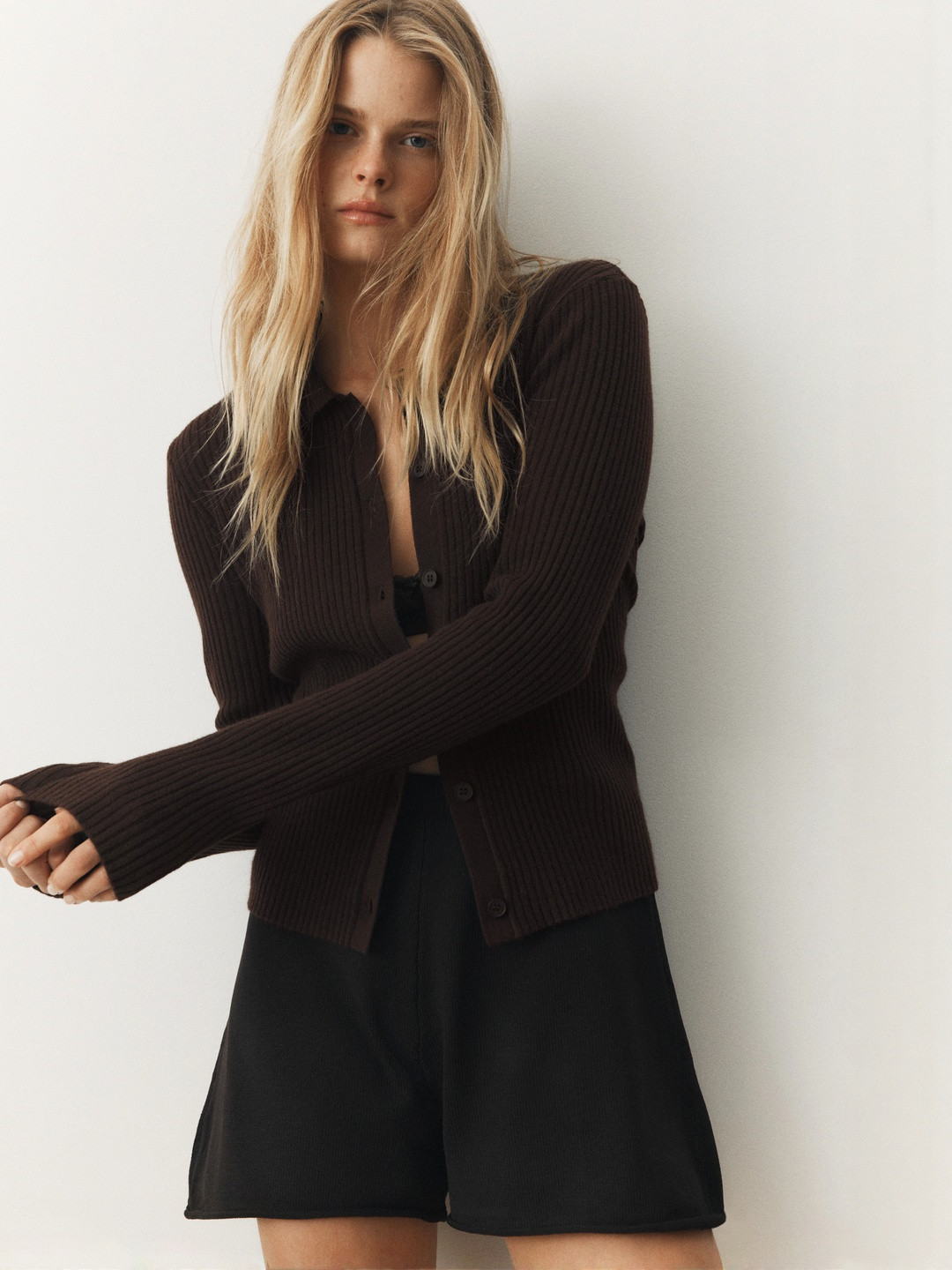 H&M Women Rib-knit Collared Cardigan
