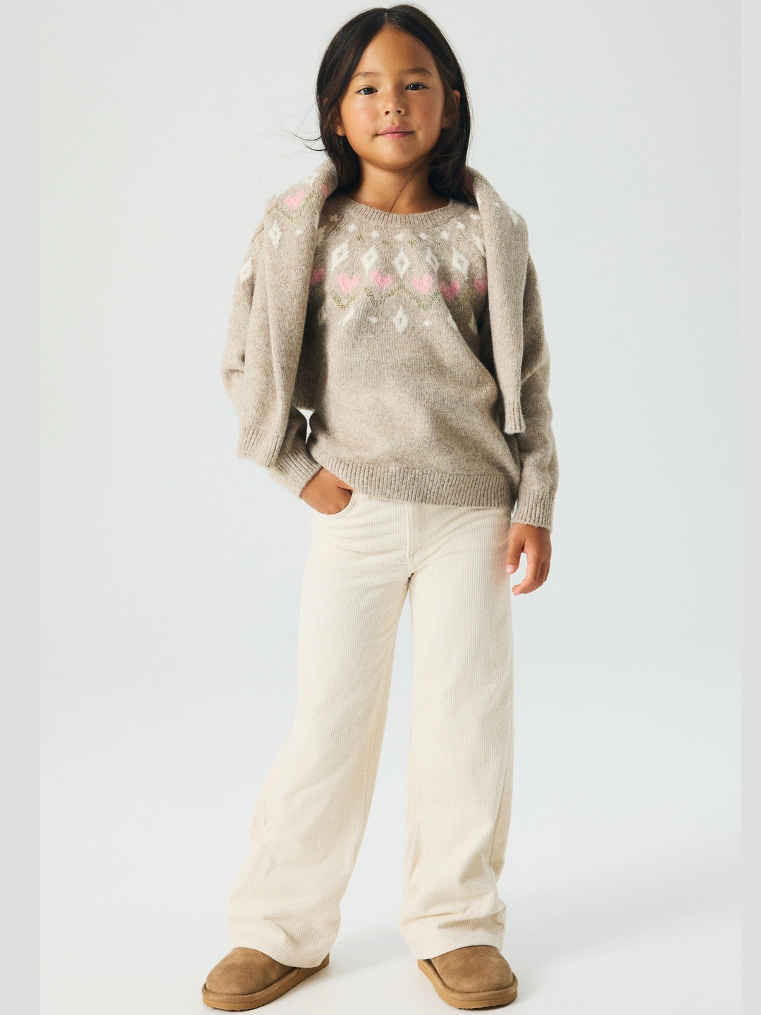H&M Girls Wide Cotton Corduroy Trousers