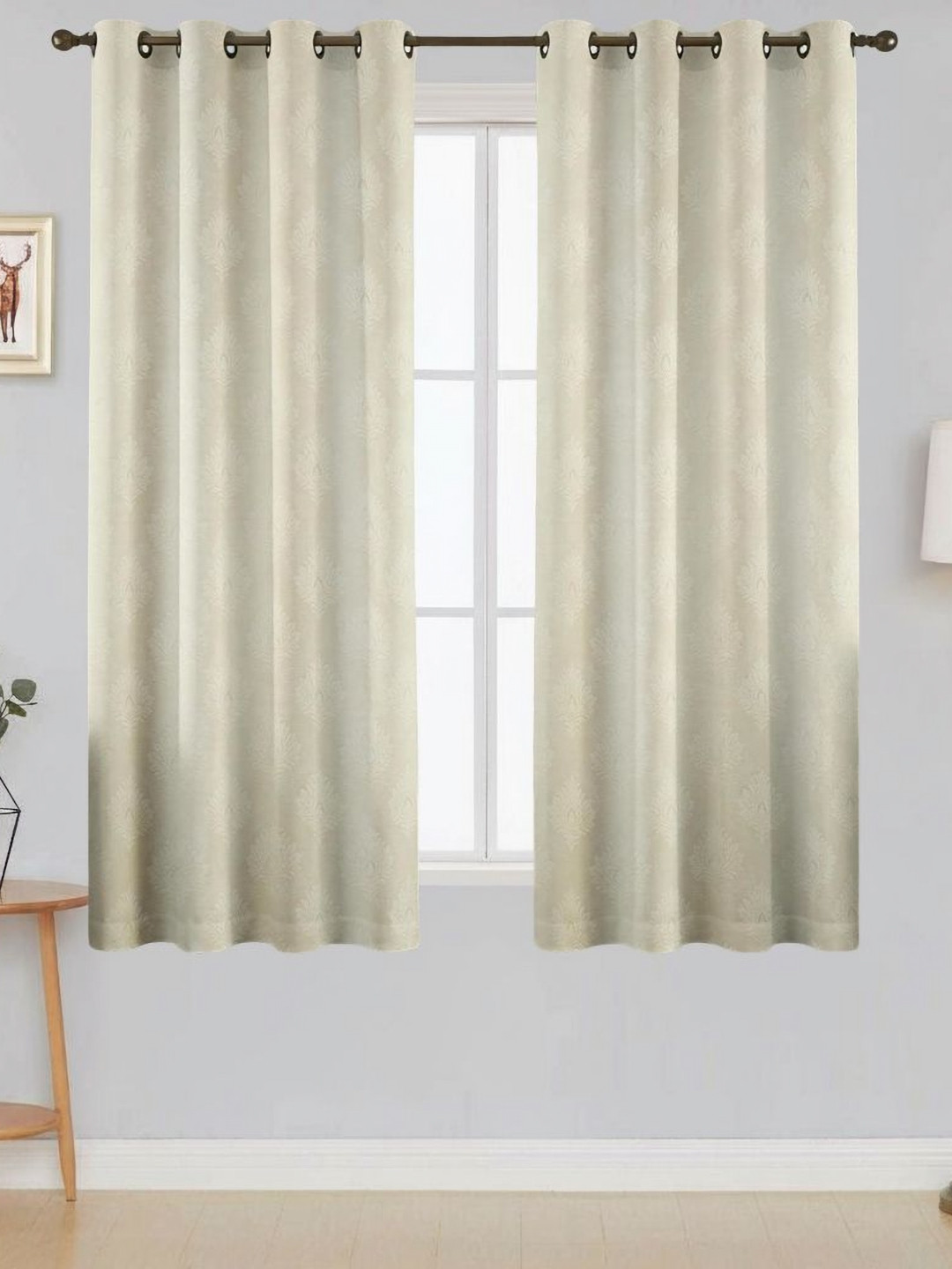 Aura Regal Bloom Cream-Coloured 2 Pieces Self Design Black Out Window Curtains