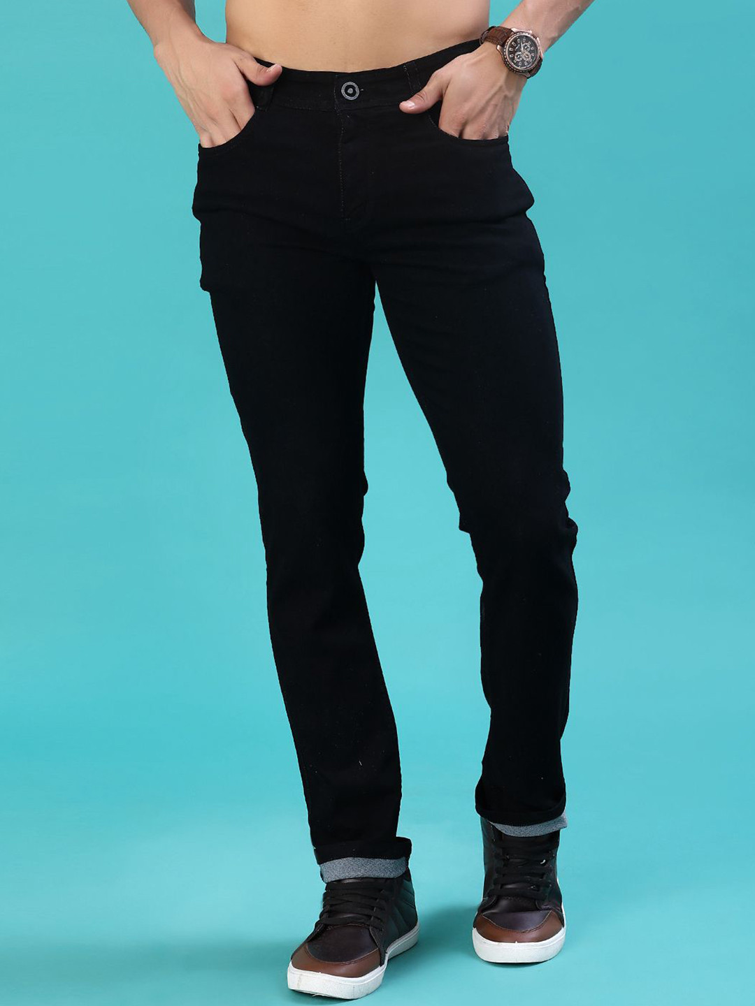 V-Mart Men Slim Fit No Fade Dark Shade High-Rise Stretchable Clean Look Jeans