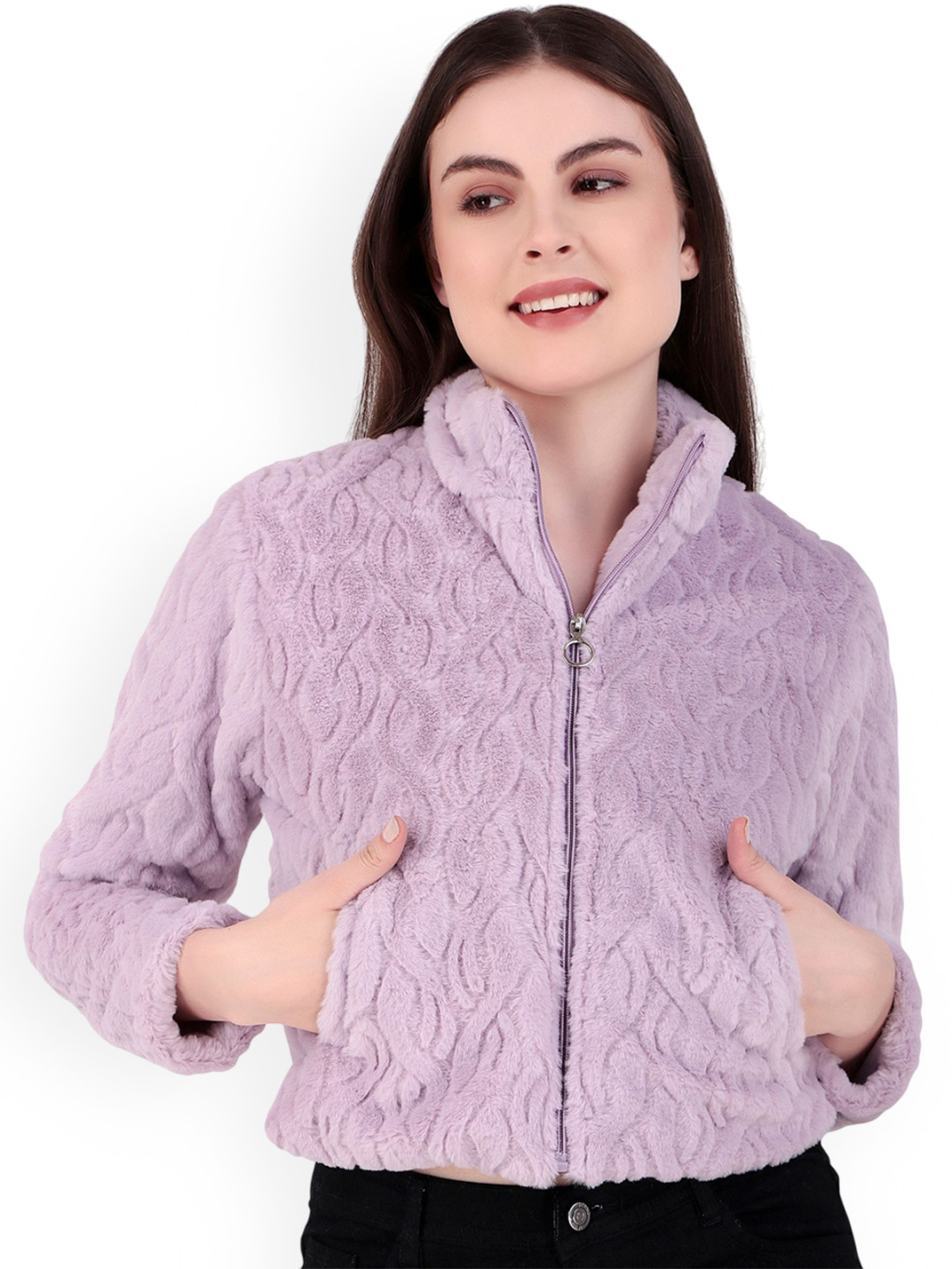 Brazo Self Design Lightweight Long Sleeves Crop Puffer Jacket