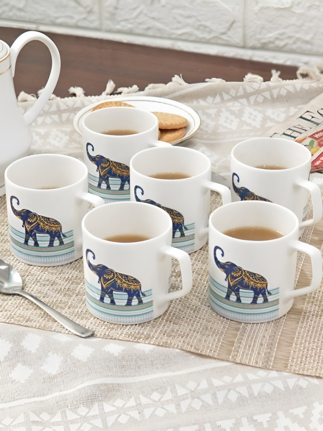 Femora Blue & White 6 Pieces Light Up Printed Ceramic Glossy Cups 180 ml