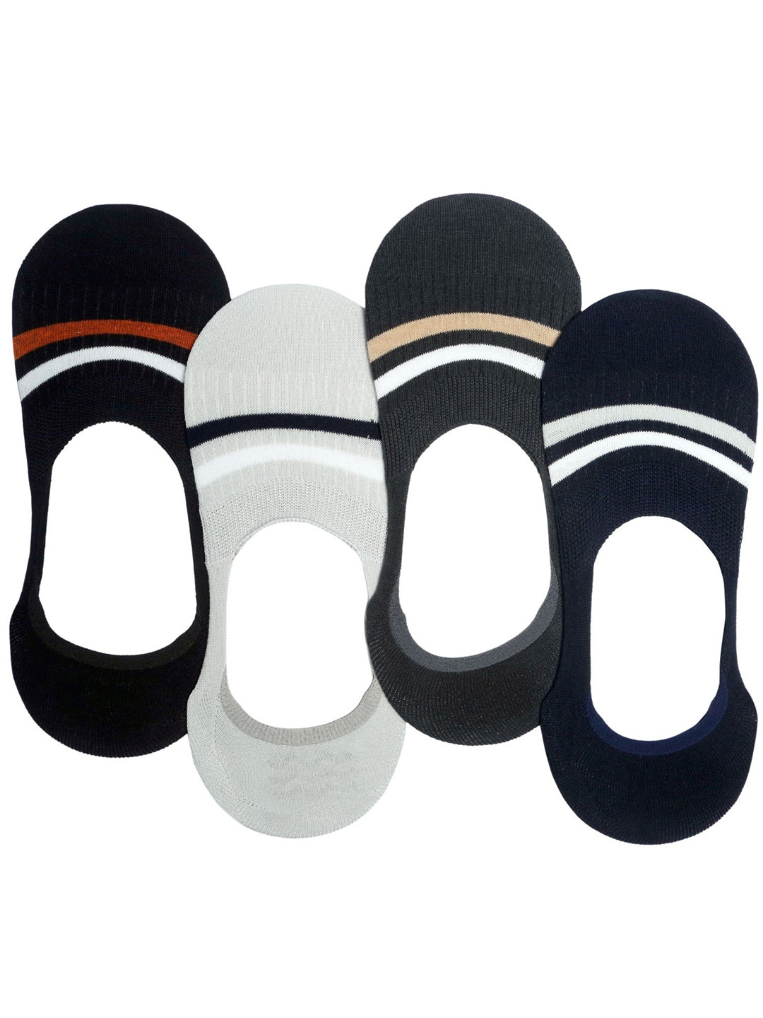 N2S NEXT2SKIN Men Cotton Pack Of 4 Assorted Loafer No-Show Socks with Stripes Pattern