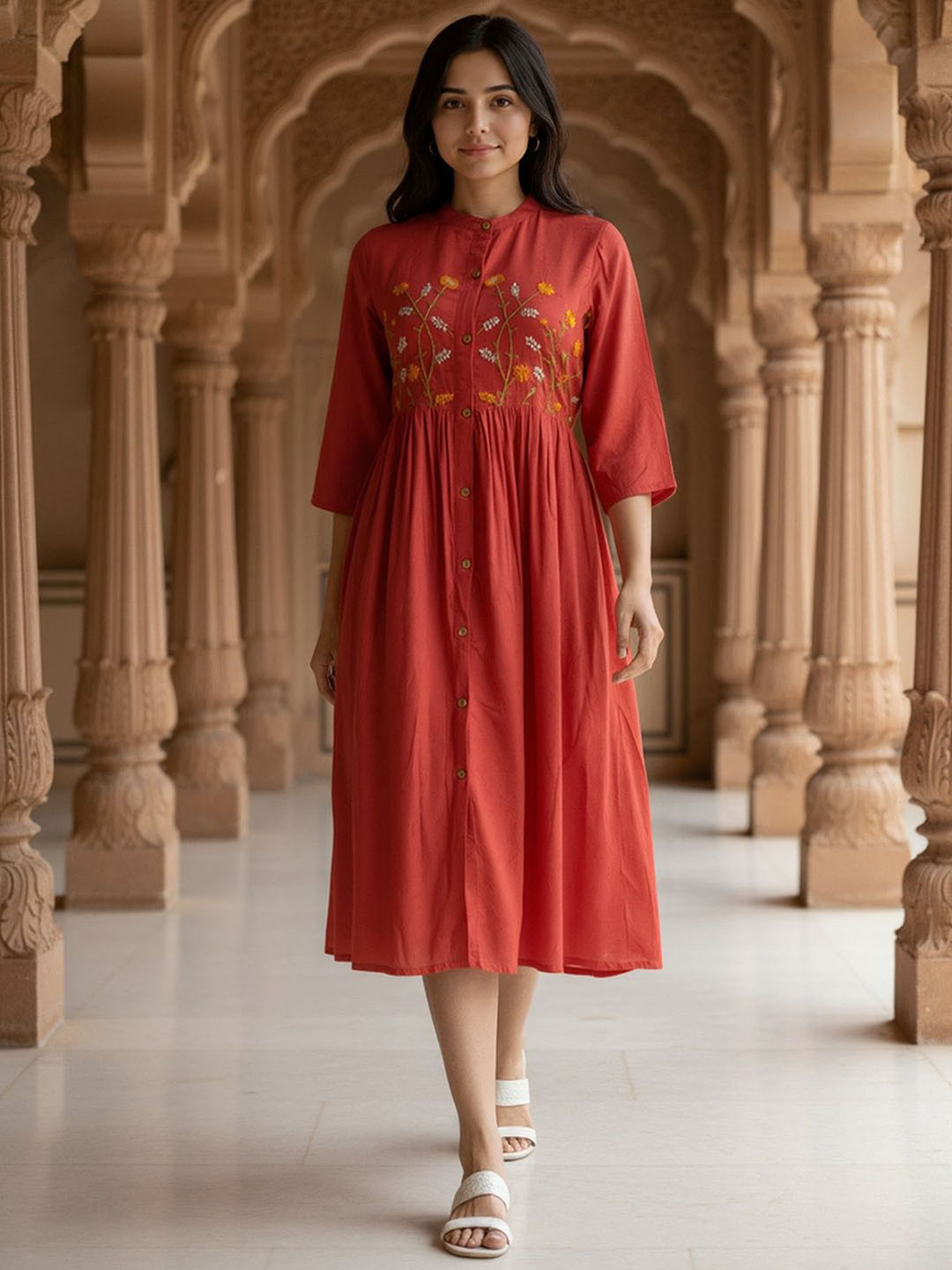 Rangita Women Embroidered Flared Fit and Flare Ethnic Dress