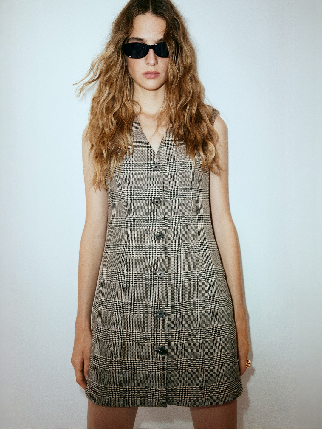 H&M Women Checked Shoulder Pad Mini Dress