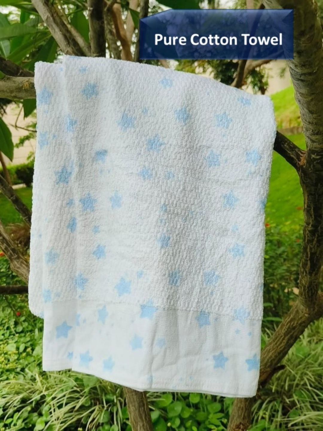 Threadwear White & Blue Geometric Printed Cotton High Absorbent 150 GSM Bath Towel
