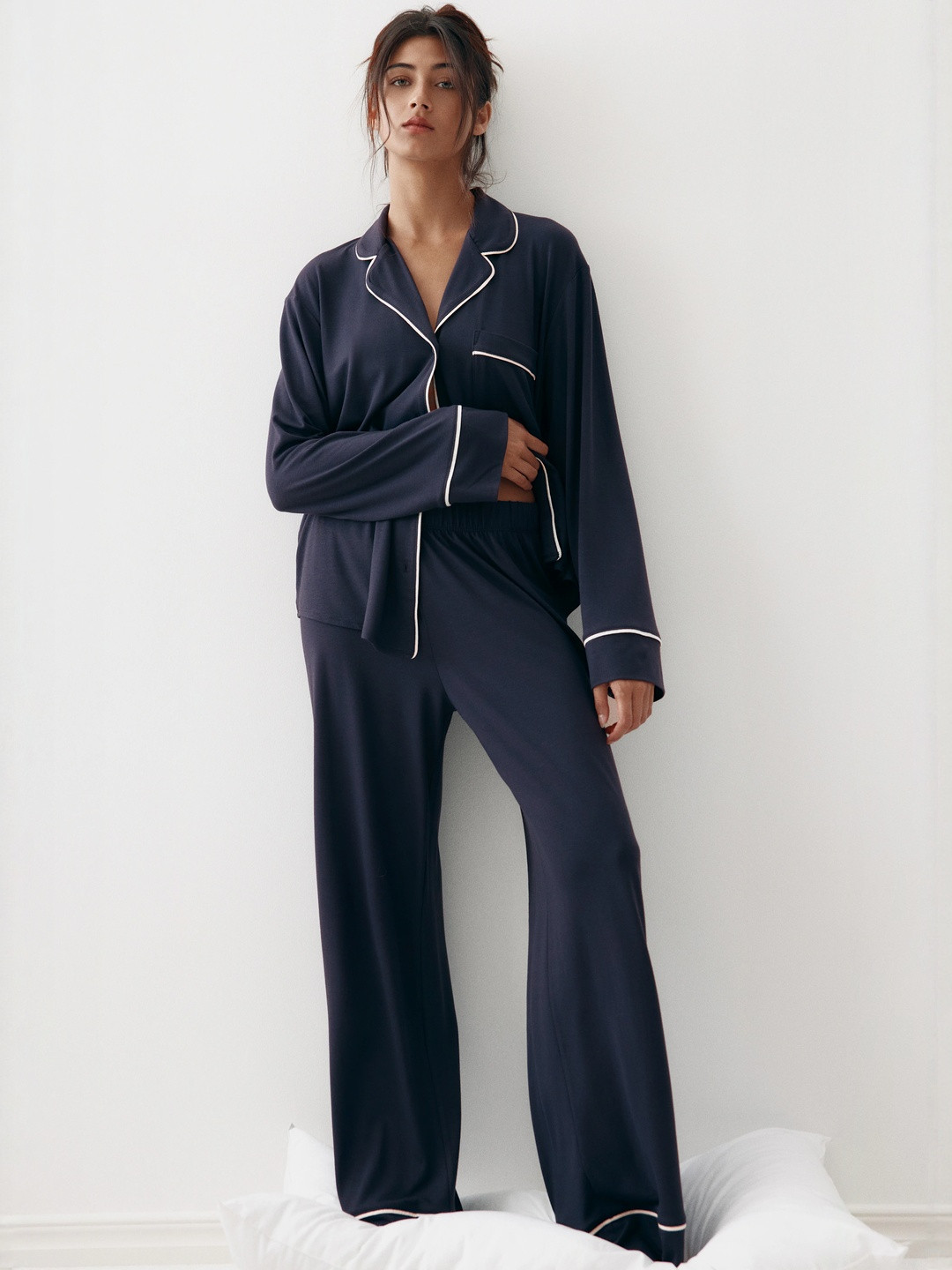 H&M Women Lapel Collar Shirt & Pyjamas Night suits