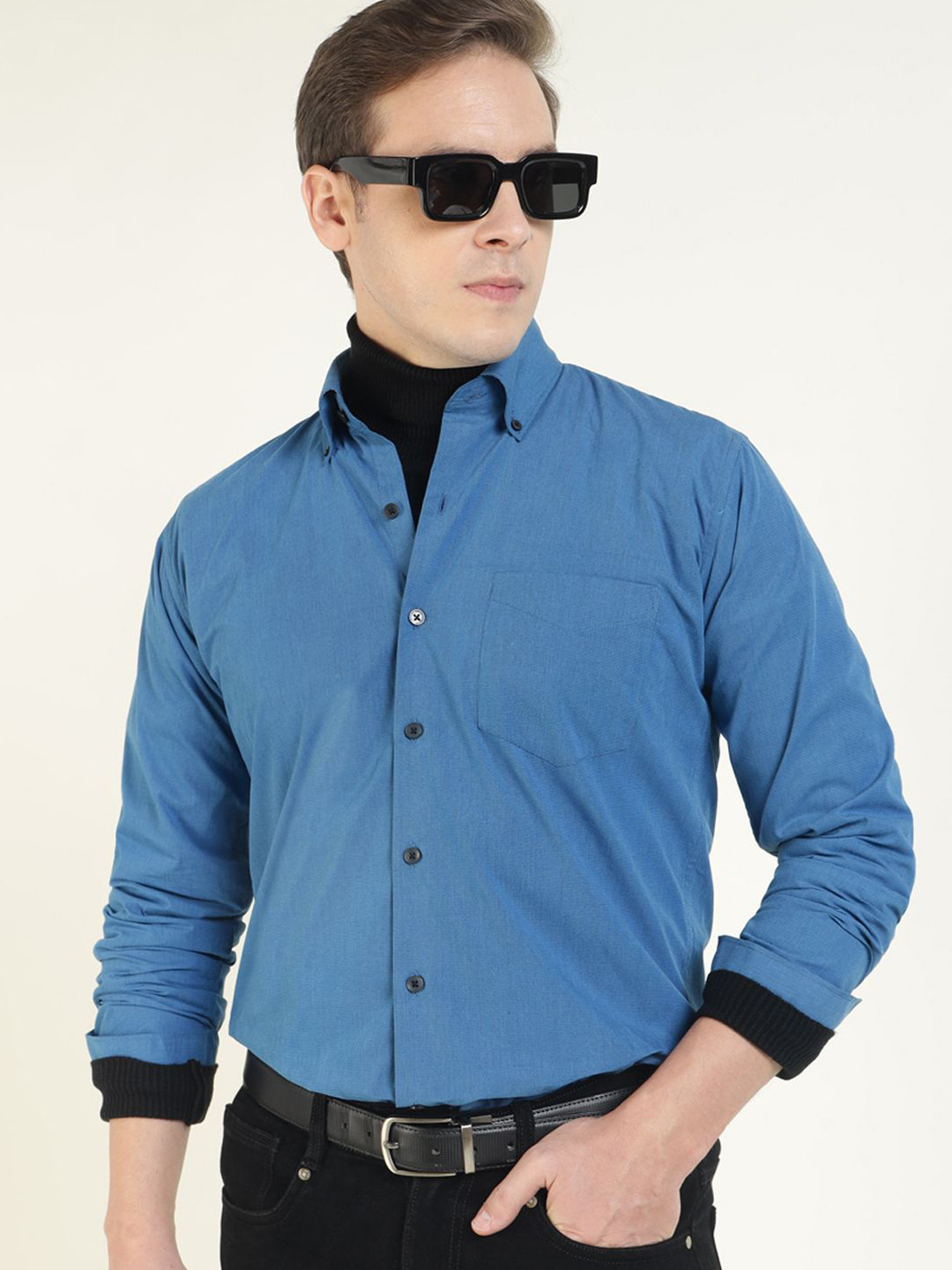 Men Houndstooth Carbon Finish Pure Cotton Slim Fit Casual Shirt