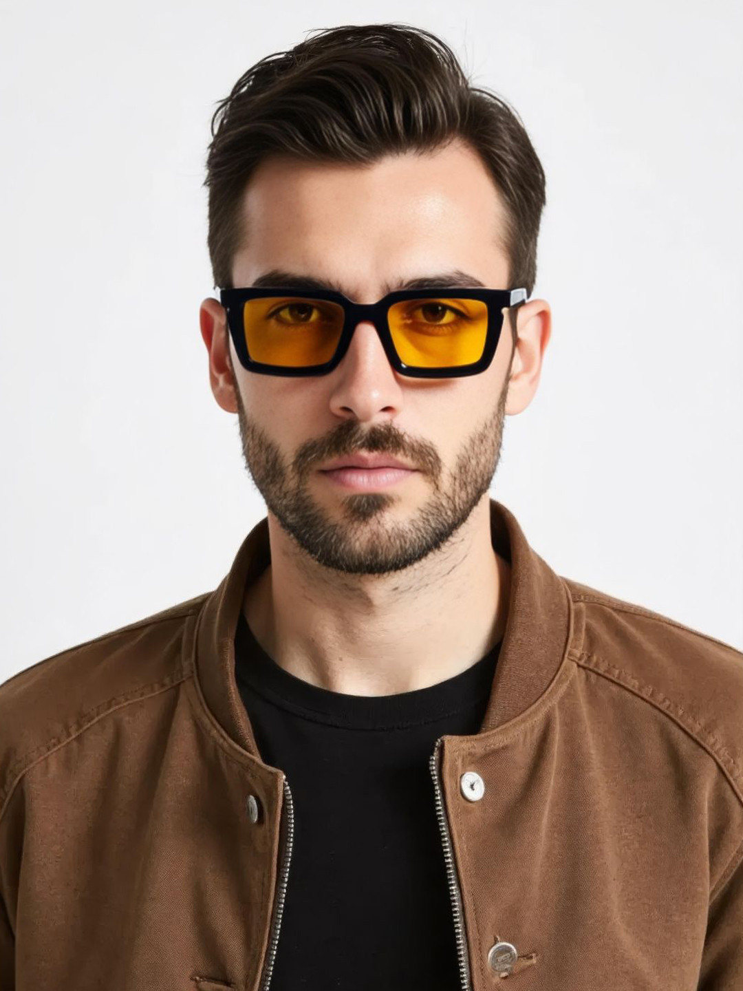 Ted Smith Unisex Rectangle Black Yellow Sunglasses With UV Protected Lenses