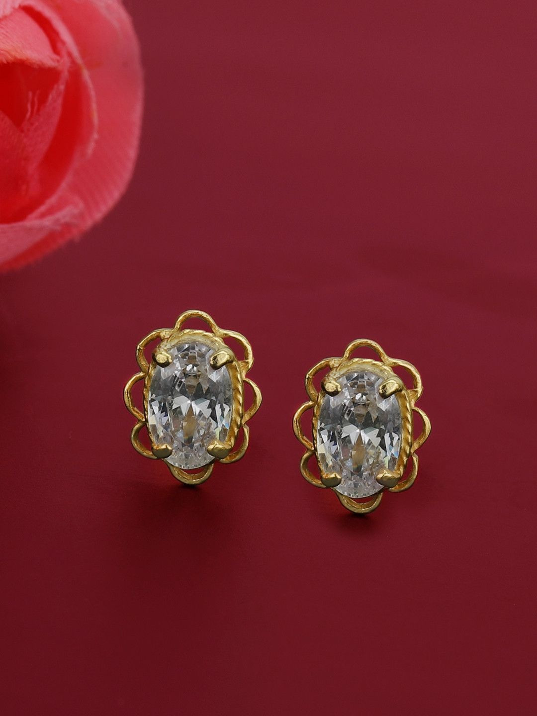 House of Pataudi 925 Sterling Silver 18KT Gold-Plated Cubic Zirconia Floral Shaped Studs