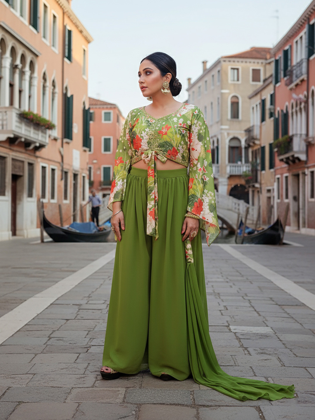 SAKSHI- The Wedding Store Women Printed Top & Palazzo & Dupatta Co-Ords