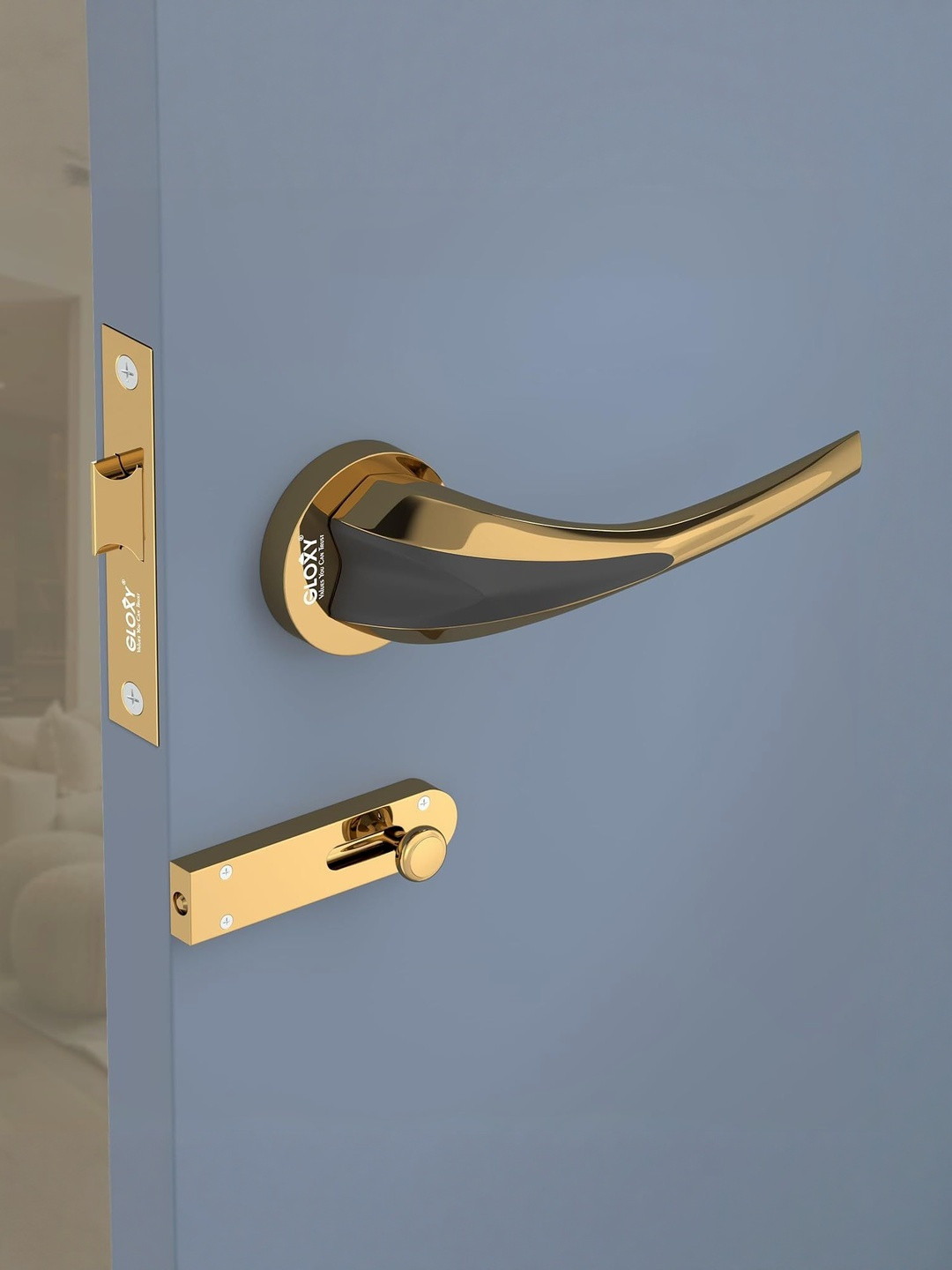 GLOXY  Gold Finish Mortise Bathroom Door Latch Lock With Handle