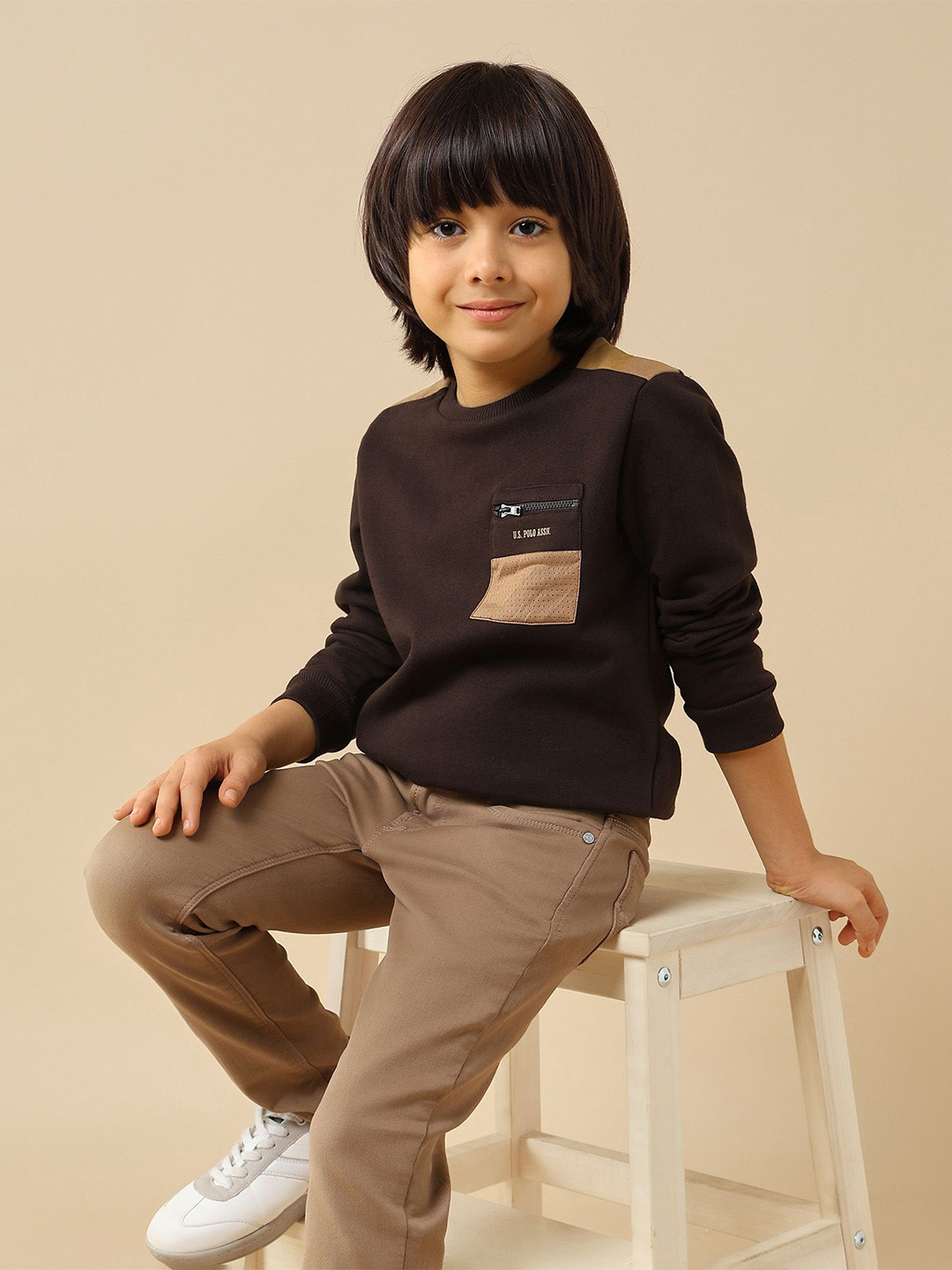 U.S. Polo Assn. Kids Boys Solid Round Neck Full Sleeve Sweatshirt