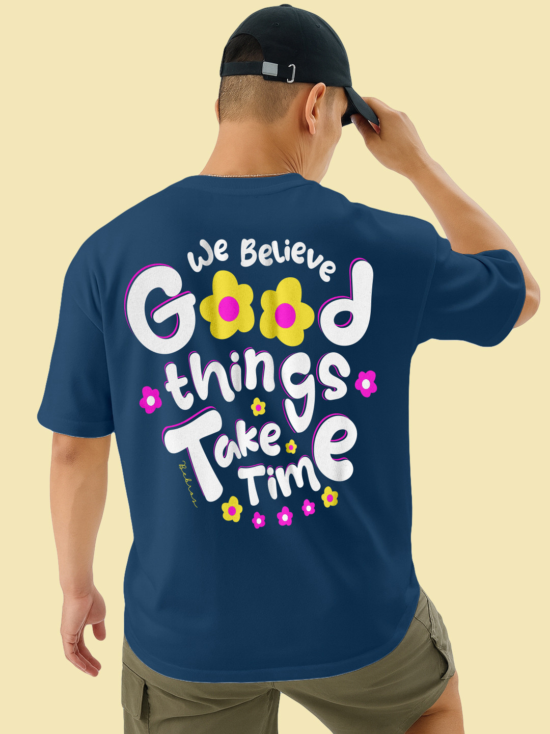 BLISSINK Typography Printed Drop-Shoulder Sleeves Oversized Cotton T-shirt
