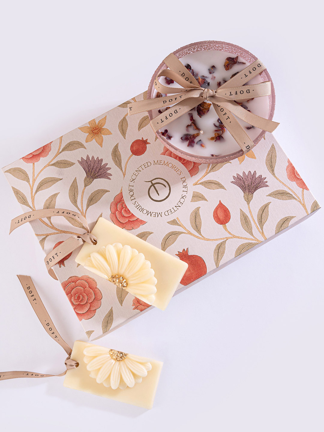 DOFT CANDLES Memories Rose Mini Flower Blossom Gift Set 3 Wick Solid Jar Candles