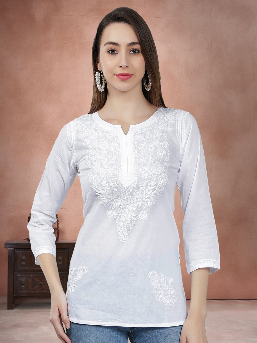 Seva Chikan Ethnic Motifs Embroidered Chikankari A Line Kurti