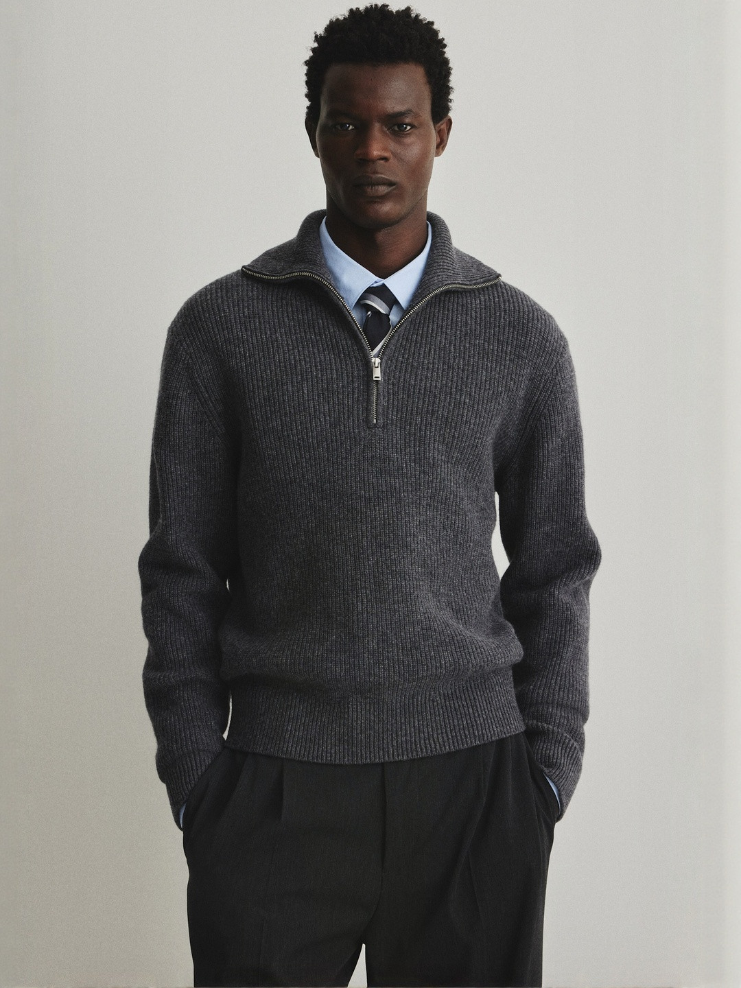 H&M Regular Fit Zip-Top Wool Polo Jumper