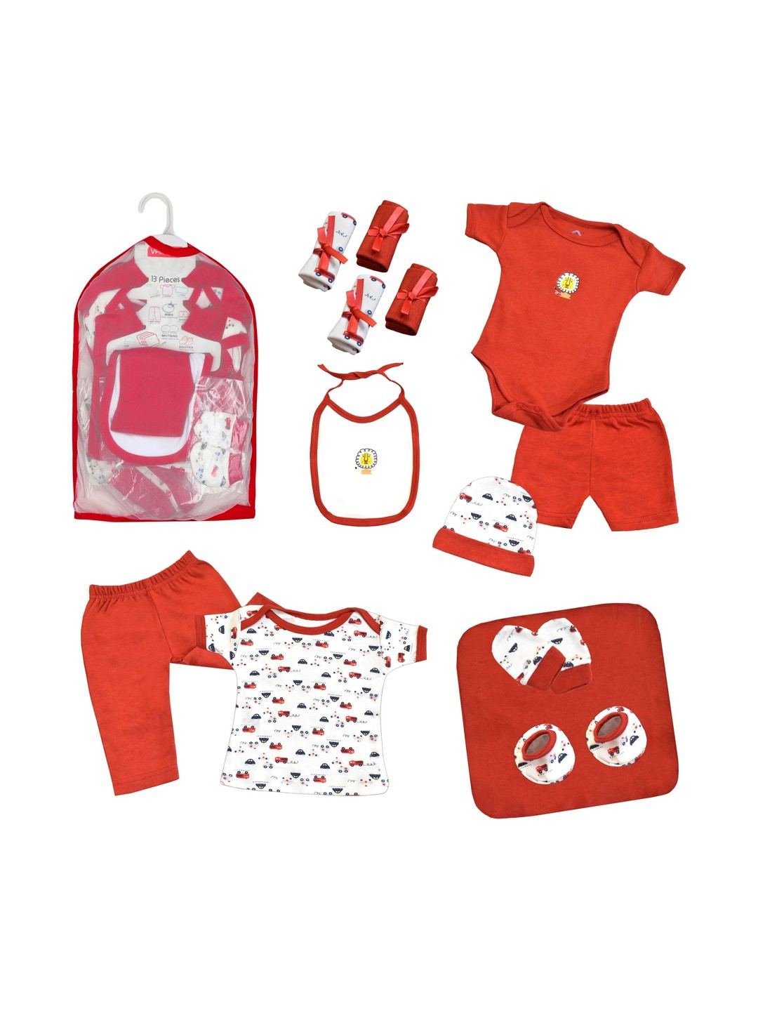 VParents Kids Pack of 13 Printed Cotton Baby Apparel Gift Set