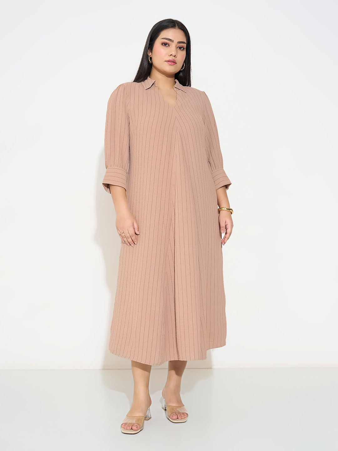 Honey Curvytude by Pantaloons Women Striped A-Line Midi Dress