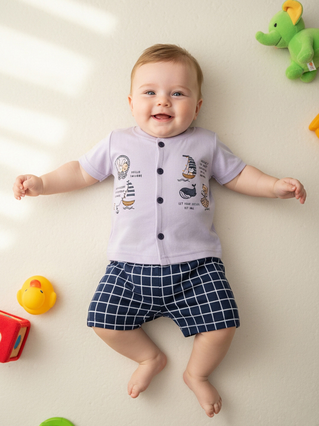 Kidszi Infant Boys Printed Pure Cotton Jhabla With Shorts