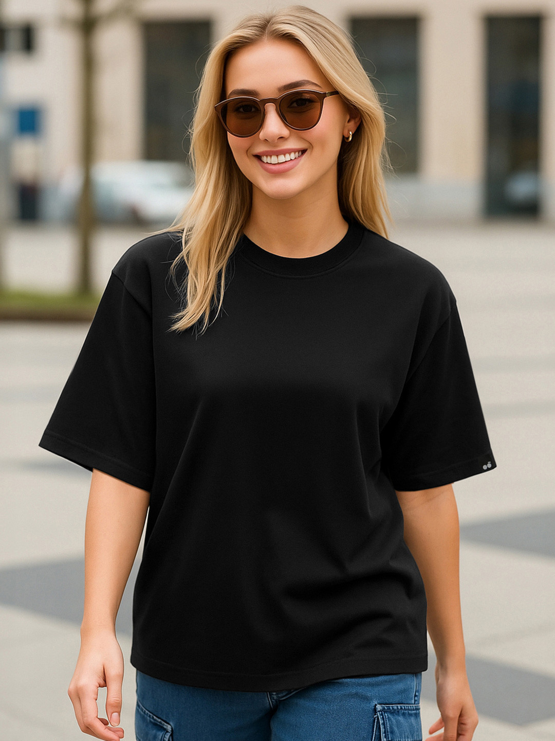 Bewakoof Drop-Shoulder Sleeves Oversized Cotton T-shirt