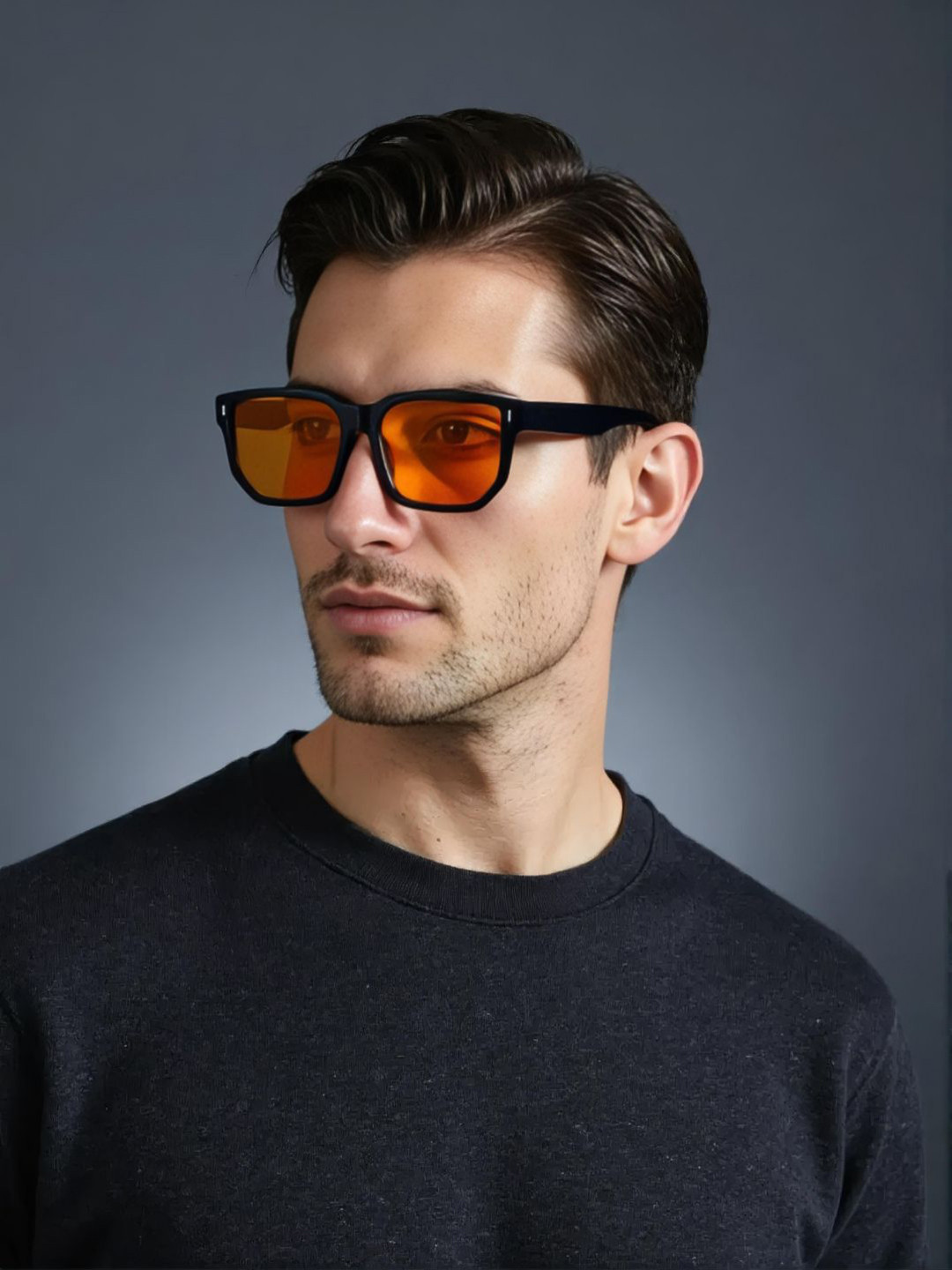 Ted Smith Unisex Square Black Orange Sunglasses With UV Protected Lenses