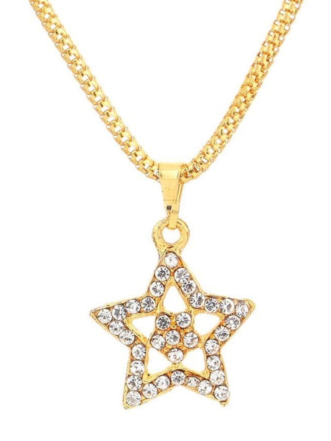 Rashifaashion Unisex Artificial Stones Studded Star Shaped Pendant With Chain