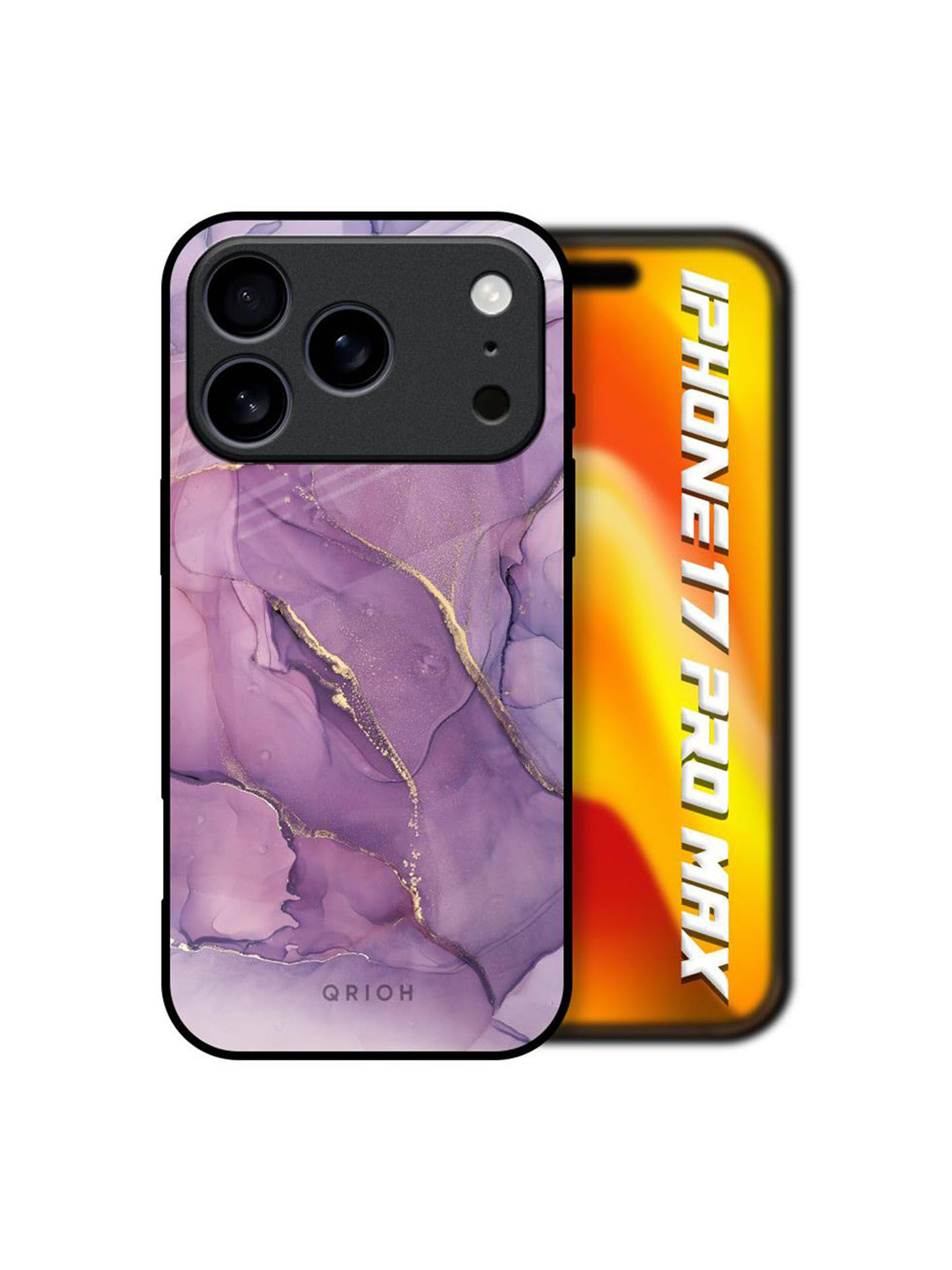 QRIOH Purple Gold Marble Printed Sleek & Lightweight iPhone 17 Pro Max Glass Back Case