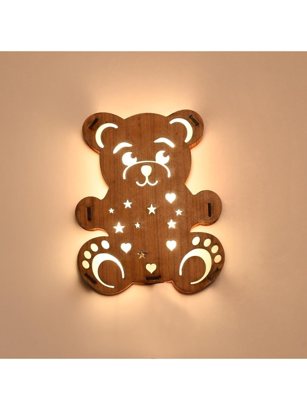 1ST TIME Brown Textured Wood Teddy Shaped Shaped Wall Lamp
