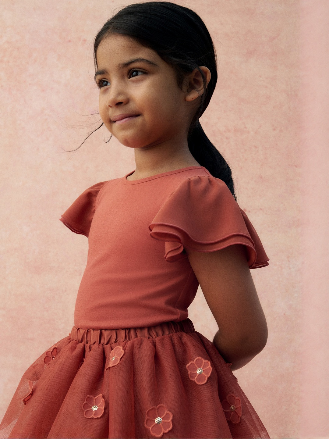 H&M Girls Orange Butterfly-Sleeved Top