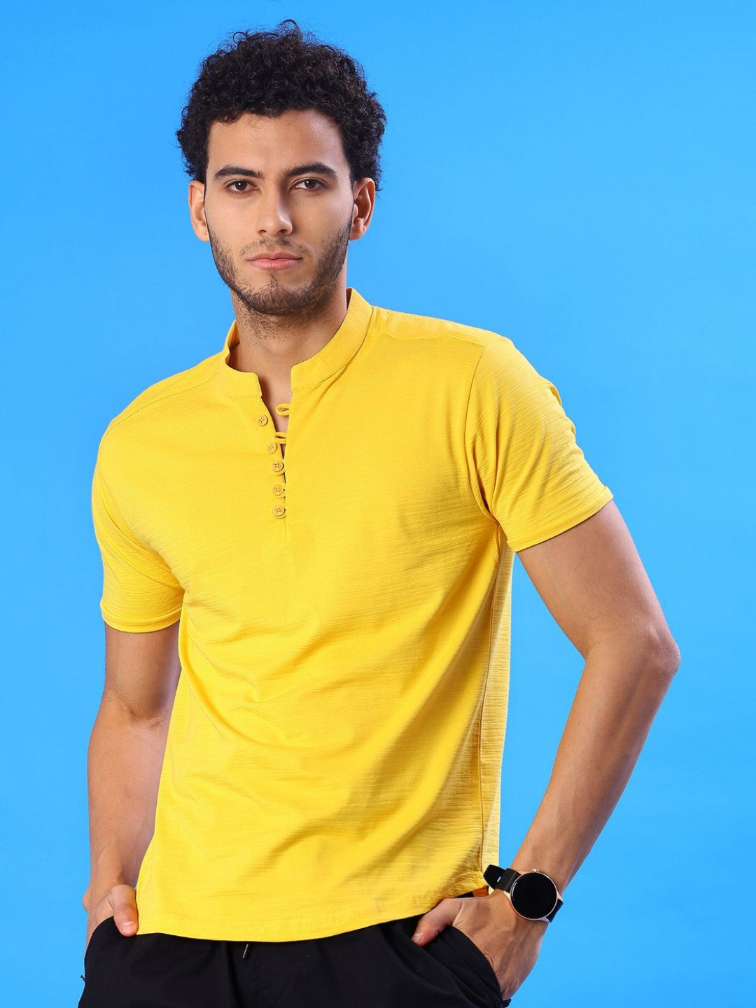 V-Mart Henley Neck Collar Cotton T-shirt