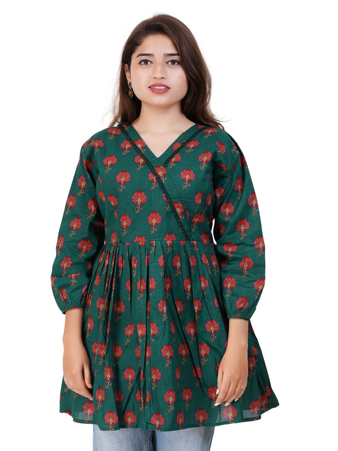 Modest Materna Women Floral Printed V-Neck Maternity Peplum Top