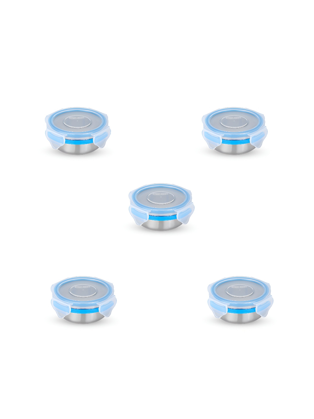 STEELLOCK Blue & Silver Toned 5 Pieces Stainless Steel Airtight Lunch Box 100ml