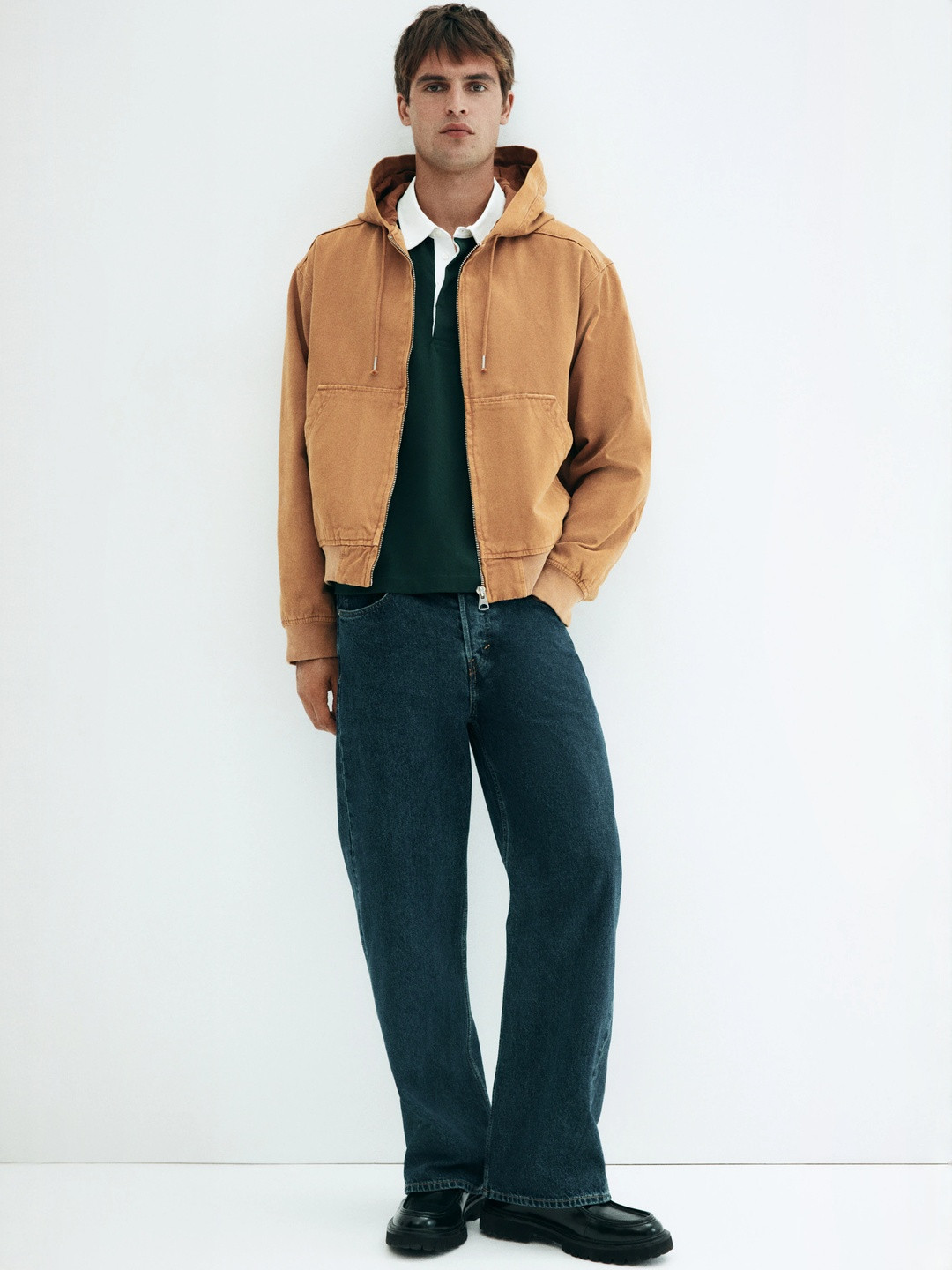 H&M Pure Cotton Loose Fit Hooded Canvas Jacket