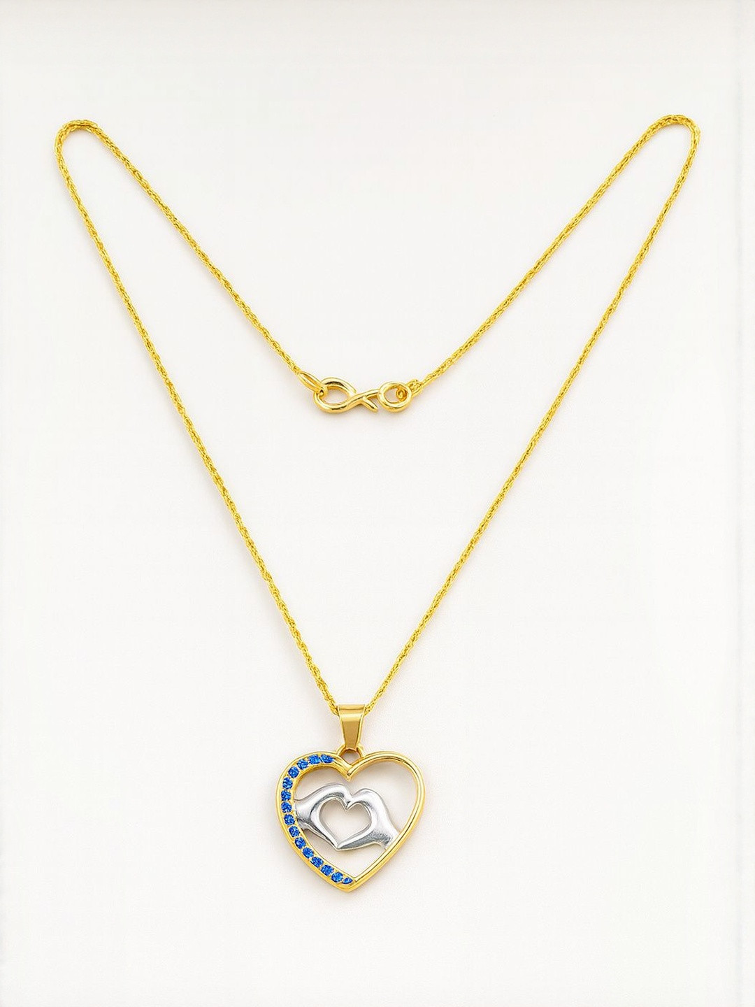 athizay Gold-Plated Cubic Zirconia Studded Heart Shaped Love Embrace Pendant with Chain