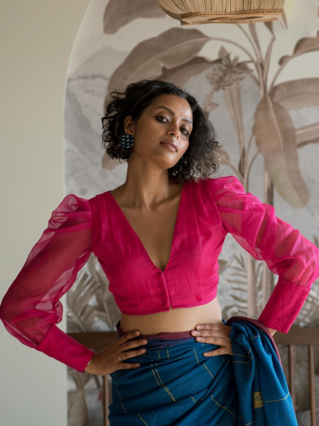 Suta Women Pink Cotton and Polyester Blouse