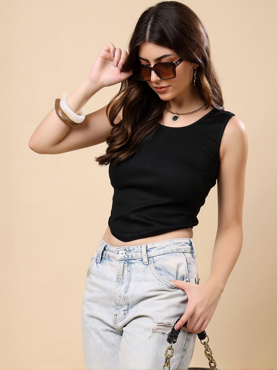 KEX Women Cotton Ribbed Tank Crop Top