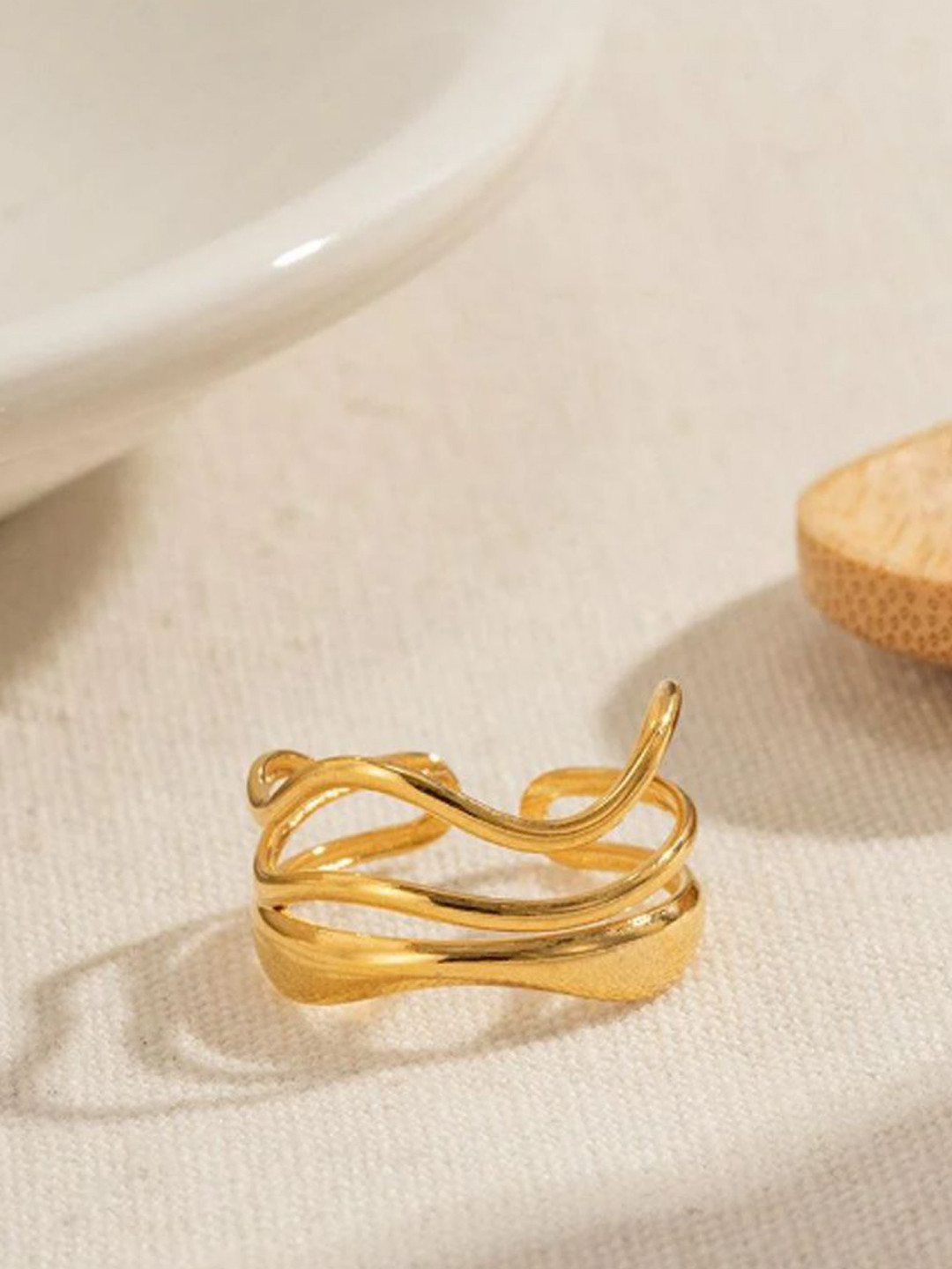 DIMPLERY 18K Gold Plated Stainless Steel Murgazhi Layered Finger Ring