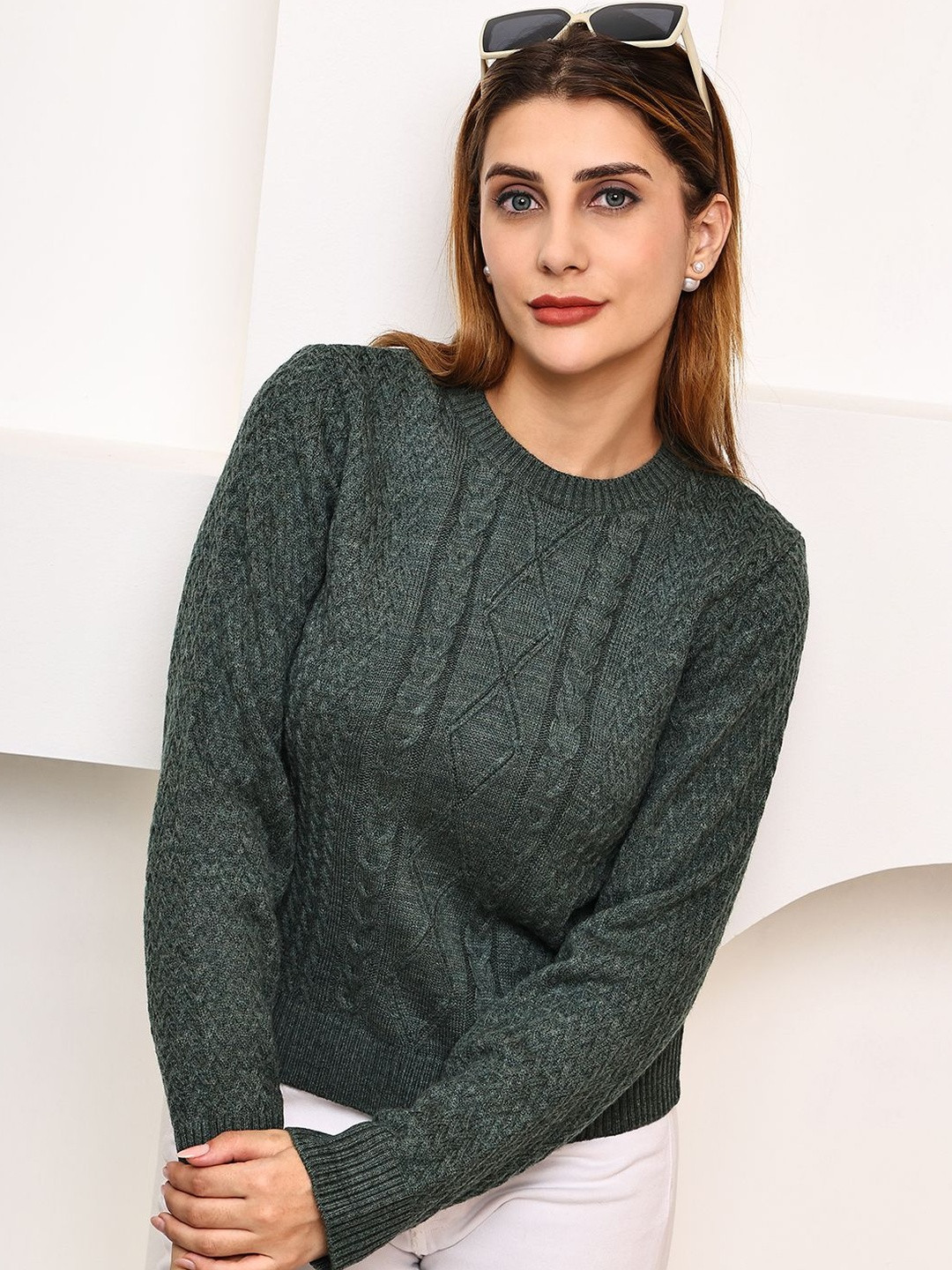 T7 Women Self Design Full Sleeve Sweater