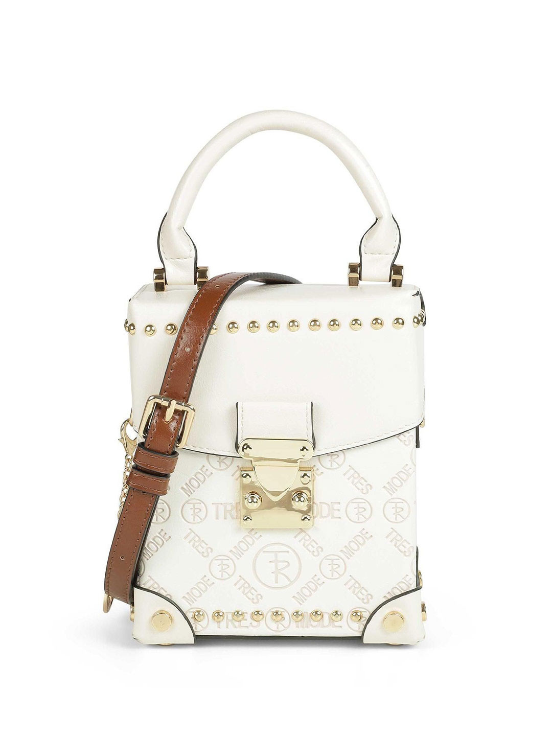 Tresmode Women Brand Logo Textured Bucket Embellished Leather Sling Bag