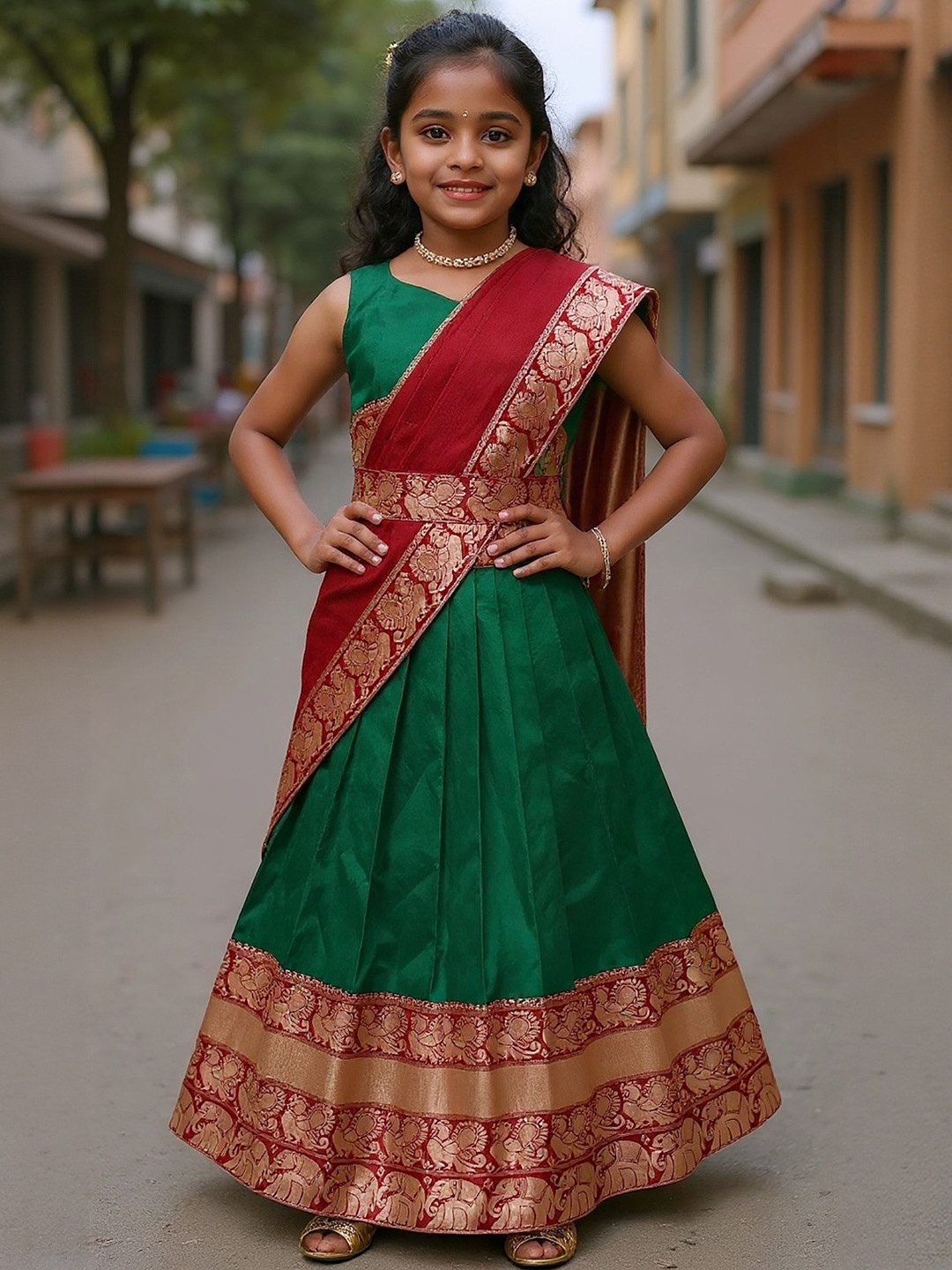 Kedar Fab Girls Woven Design Kanjivaram Unstitched Lehenga Choli