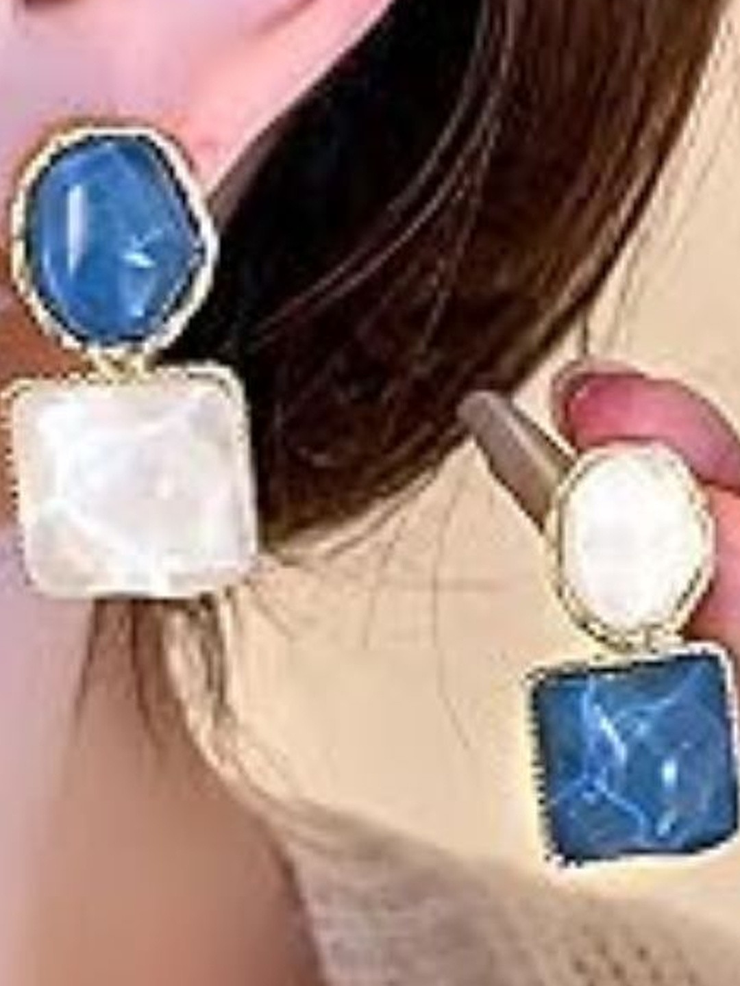 Jewelfy Gold-Plated Artificial Stones Studded Geometric Shped Earrings