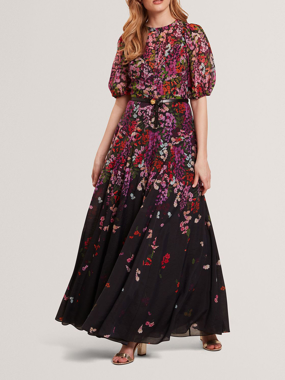 Ted Baker Women Round Neck Floral Print Puff Sleeve Maxi Dress