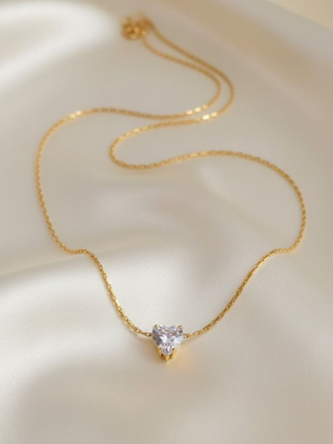 Chic Laddies Stainless Steel 18K Gold-Plated Stones Studded Anti-Tarnish Heart Pendant