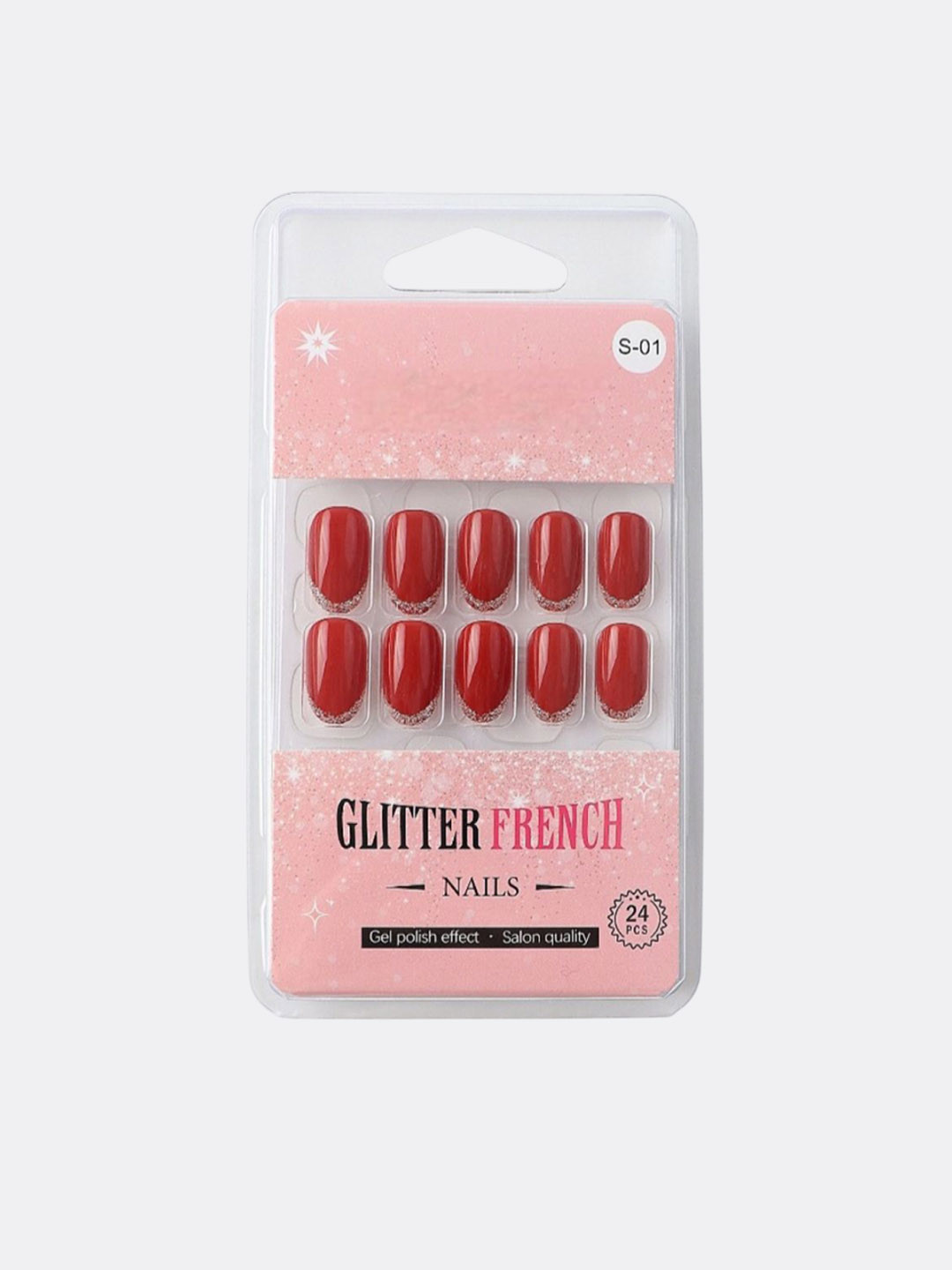 RANORE Set Of 24 Glitter French Press On Nails With Glue Tips & File - Shade S-01