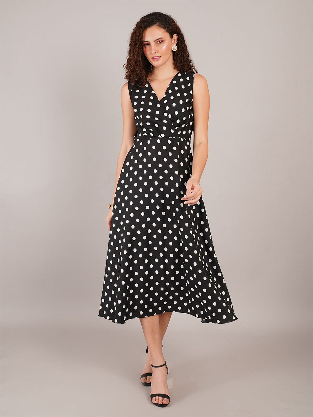 Curvydrobe Polka Dot Print Crepe Midi Dress